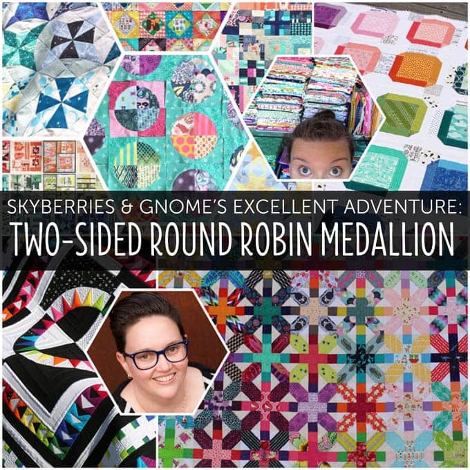 Join Bec (of Skyberries Handmade) & Angie (of GnomeAngel) on their excellent adventure in making a round robin medallion quilt each. Find out more at www.gnomeangel.com