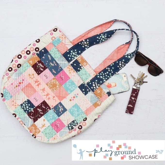 Playground Showcase - Angie Wilson of GnomeAngel.com showcases Amy Sinbaldi's "Playground Fabrics" in the Noodlehead Super Tote with matching key fob. See more on www.gnomeangel.com