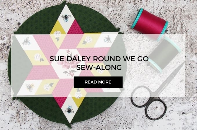 Sue Daley's "Round We Go" English Paper Pieced Sew-along - Come and sew the 48 blocks needed to make this stunnign quilt with Angie Wilson of www.GnomeAngel.com