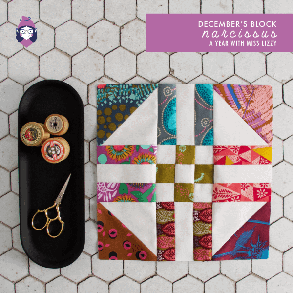Quilt block designed by Angie Wilson of GnomeAngel.com made in Anna Maria Horner fabrics.