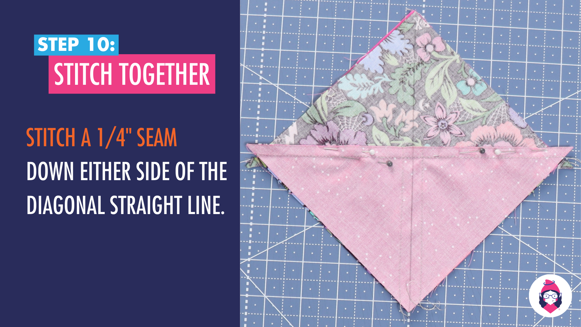 How to Make an Hourglass/Quarter Square Triangle Patchwork Unit Tutorial Step 10 Card