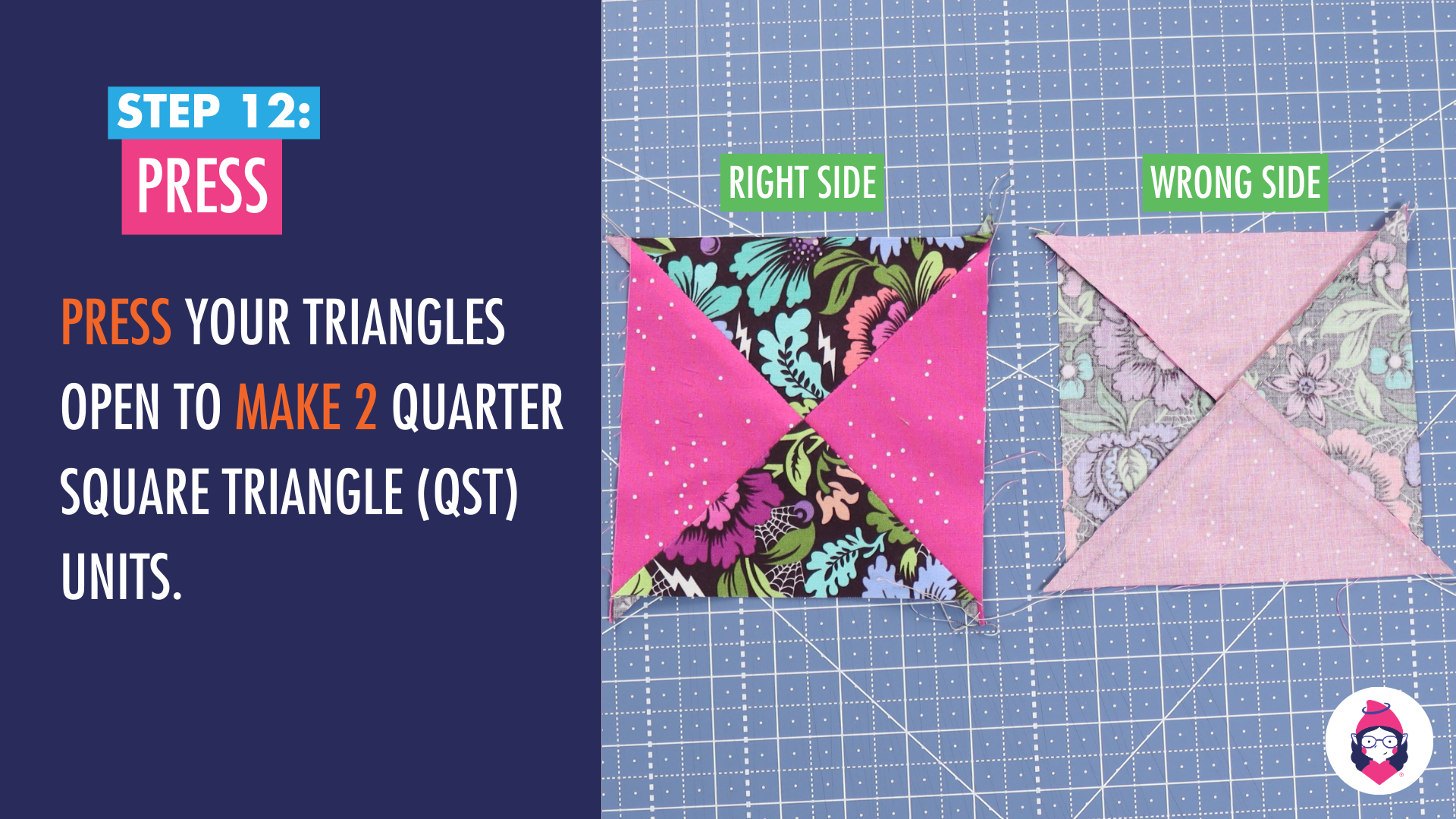 How to Make an Hourglass/Quarter Square Triangle Patchwork Unit Tutorial Step 12 Card
