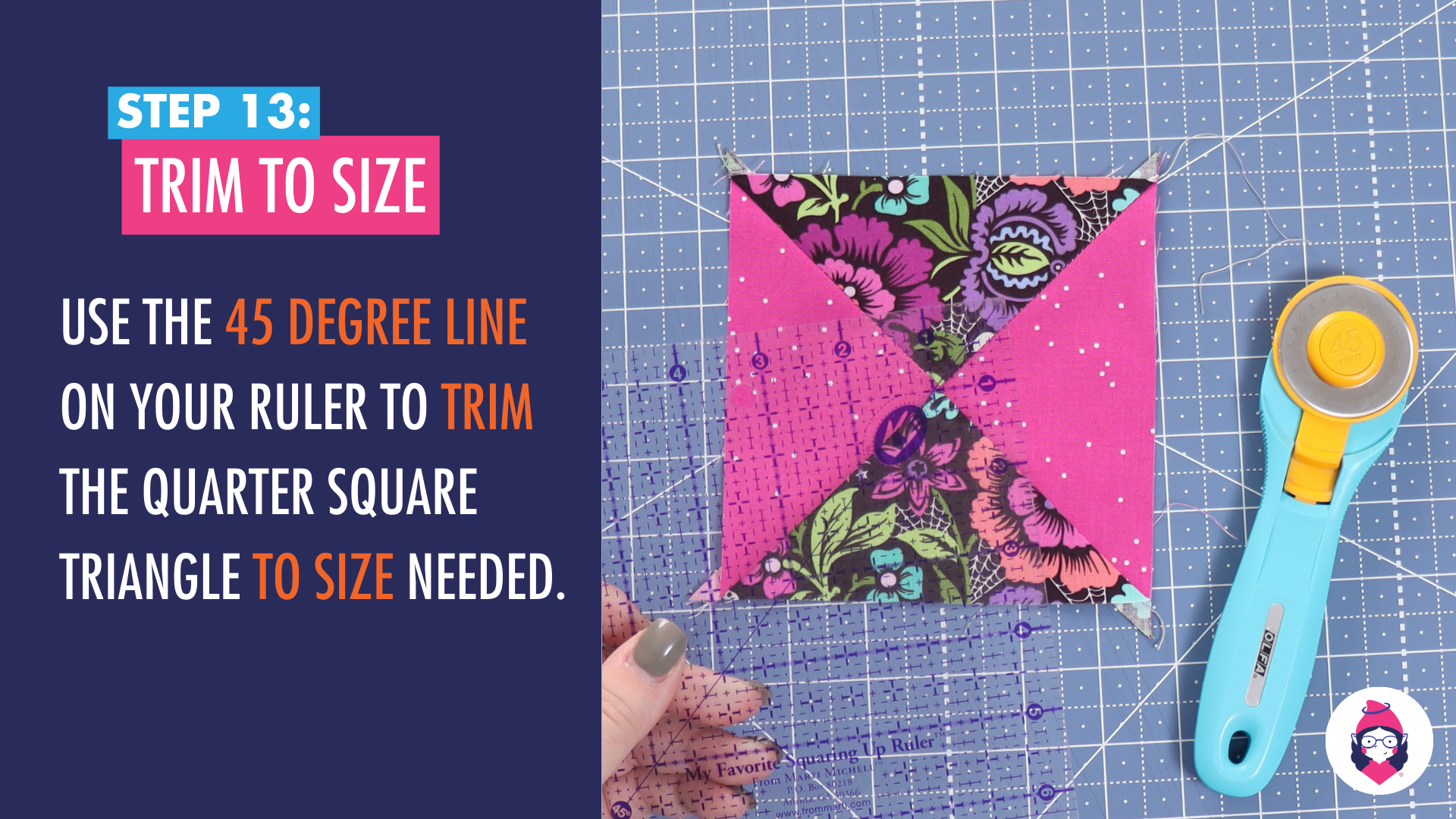 How to Make an Hourglass/Quarter Square Triangle Patchwork Unit Tutorial Step 13 Card