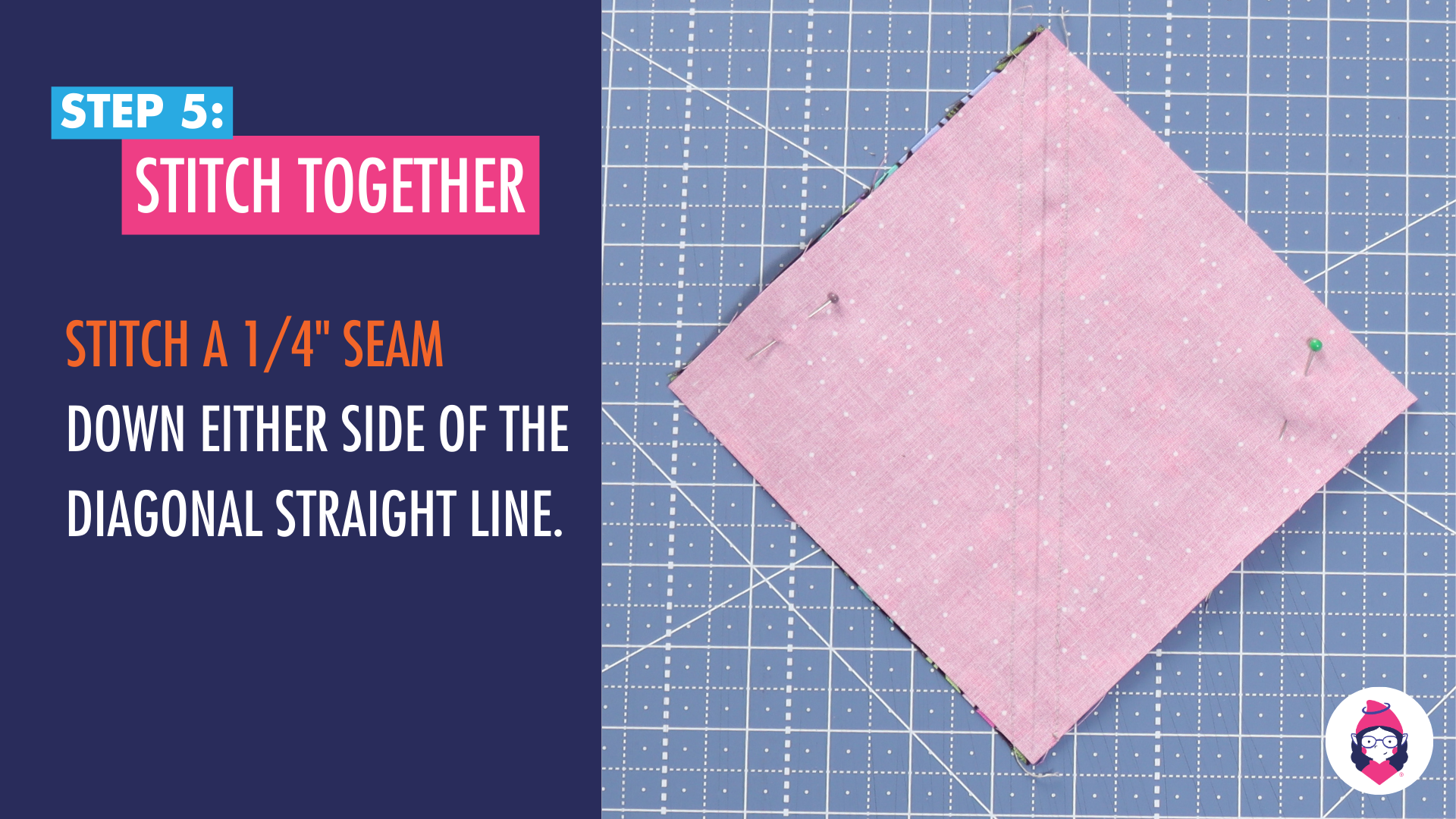 How to Make an Hourglass/Quarter Square Triangle Patchwork Unit Tutorial Step 5 Card