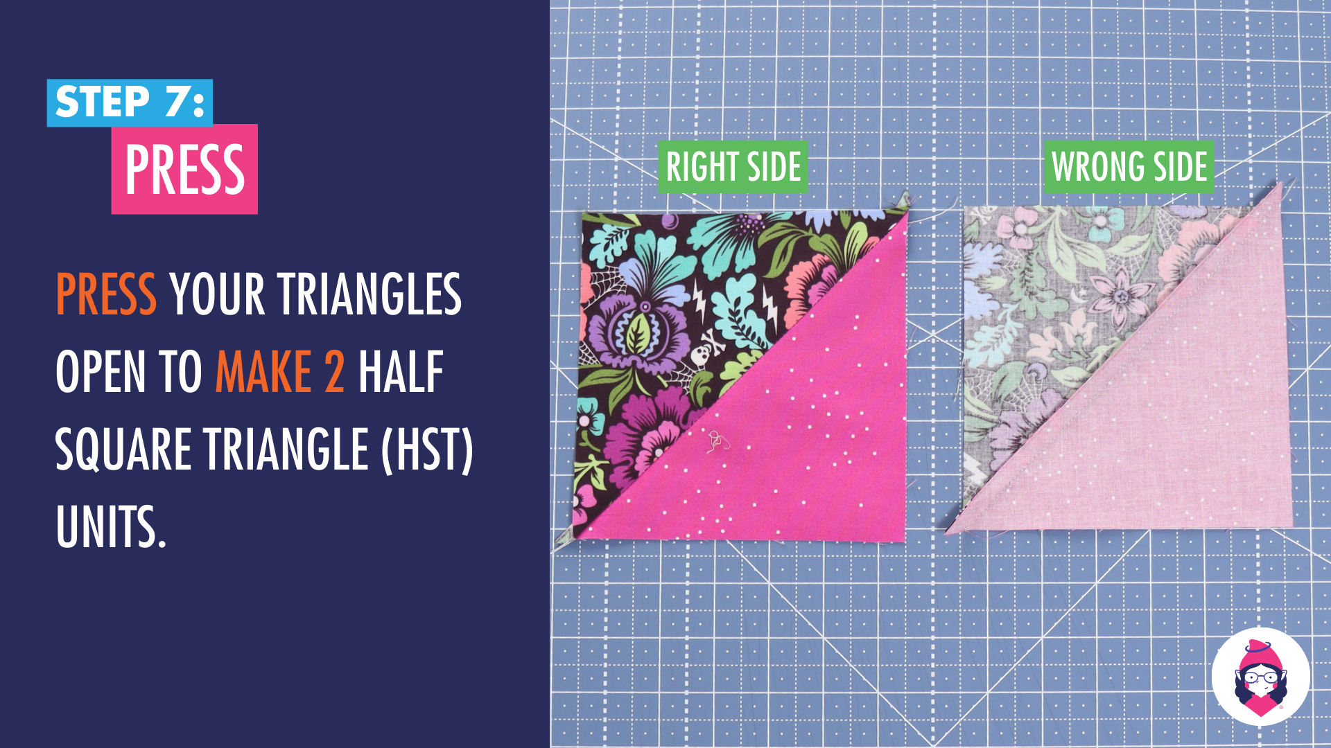 How to Make an Hourglass/Quarter Square Triangle Patchwork Unit Tutorial Step 7 Card