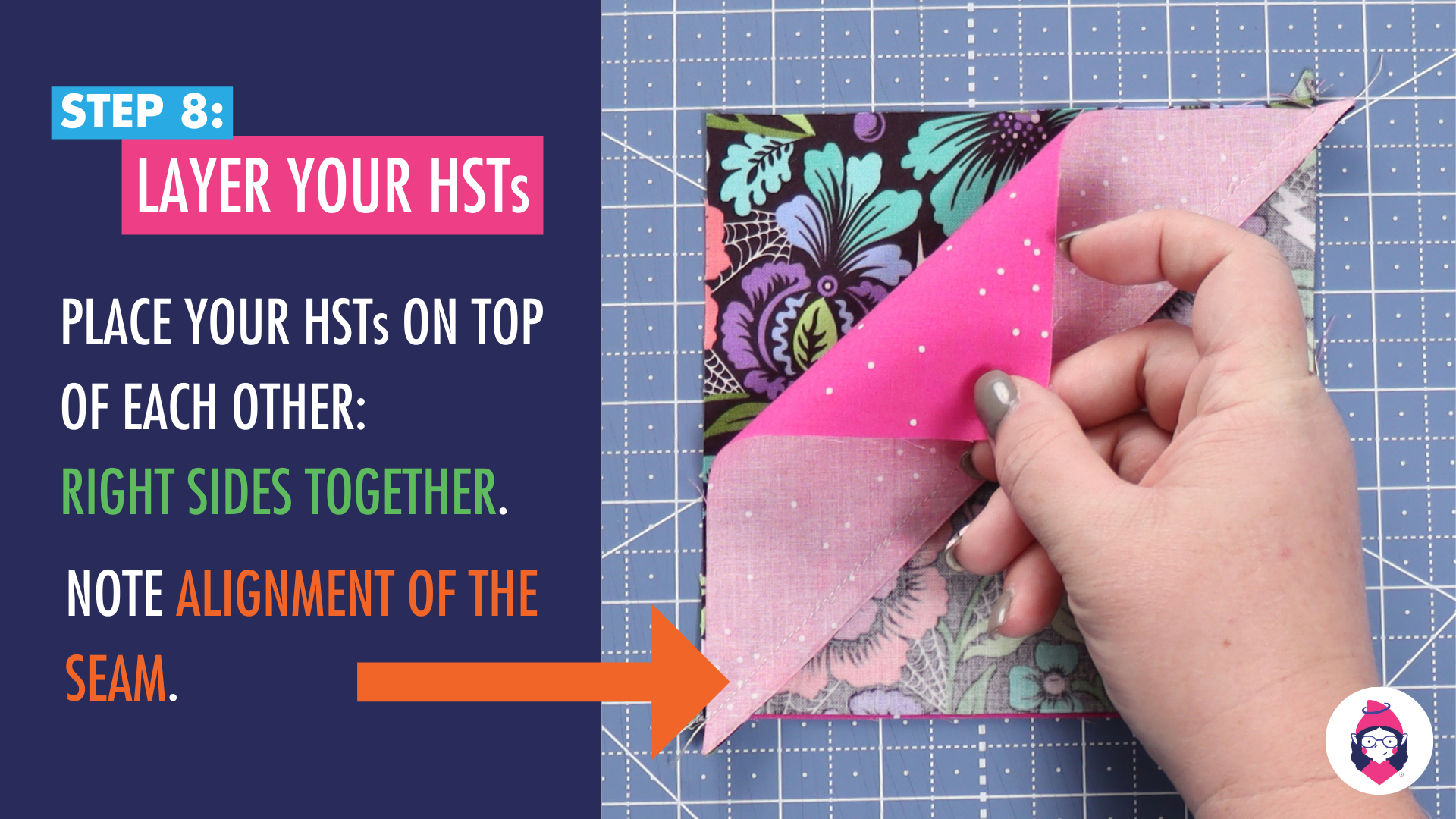 How to Make an Hourglass/Quarter Square Triangle Patchwork Unit Tutorial Step 8 Card